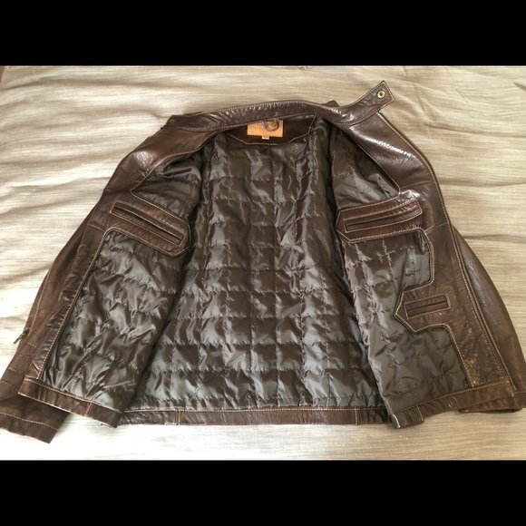 Men’s Guess Brown Genuine Leather Moto Jacket. - Picture 5 of 6